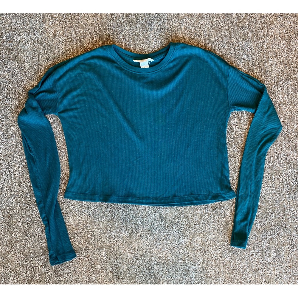 Forever 21 Teal Long Sleeve Crop Top